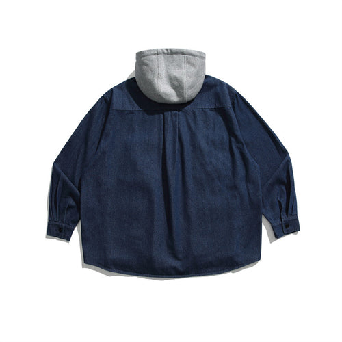 Denim Field Shirt Jacket with Fleece Hood