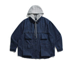 Denim Field Shirt Jacket with Fleece Hood